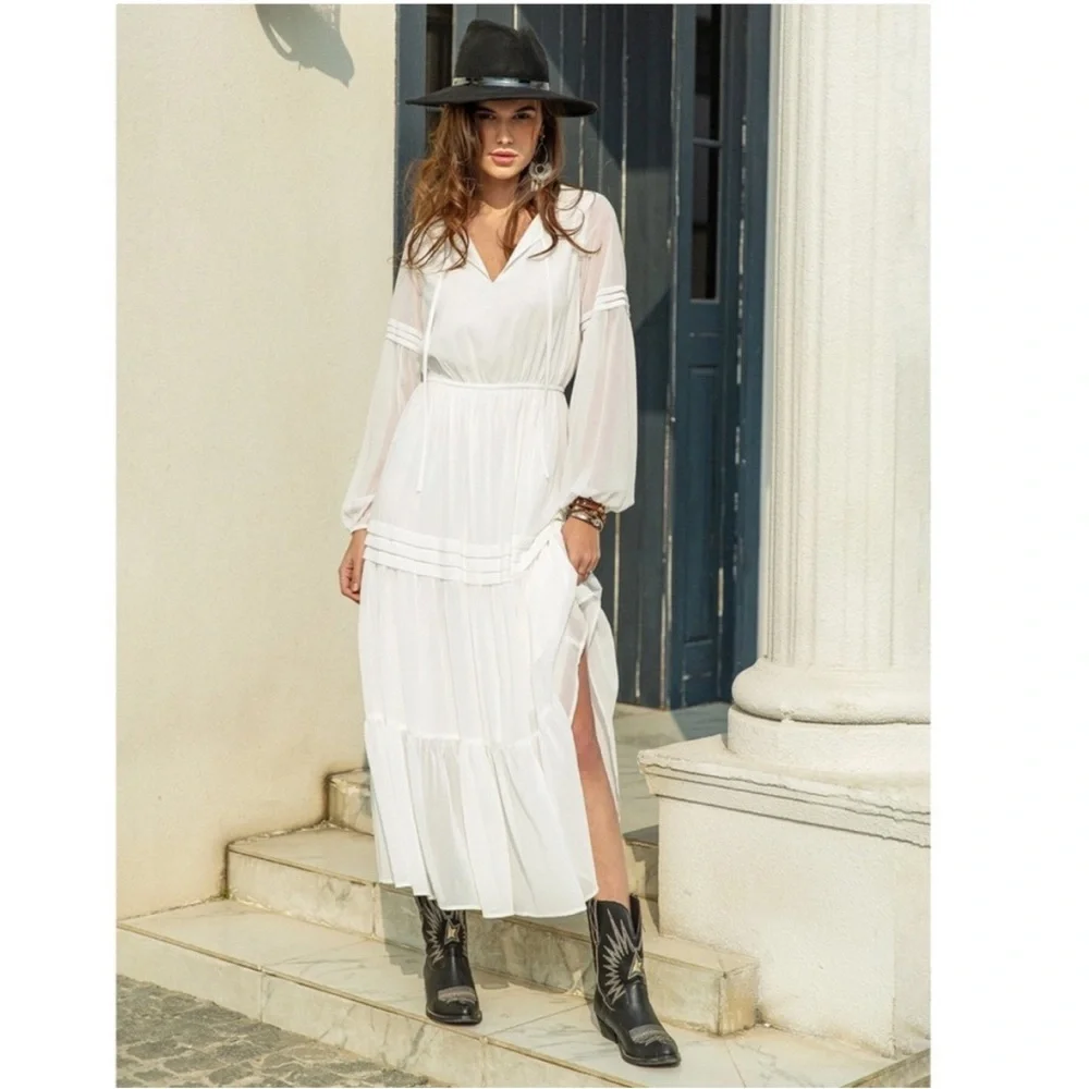 Rouge White Flowing Maxi Dress Size 10 BNWOT Elegant Boho Western - Picture 8 of 11